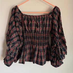 Dance & Marvel Multicolor Plaid Off-Shoulder Blouse